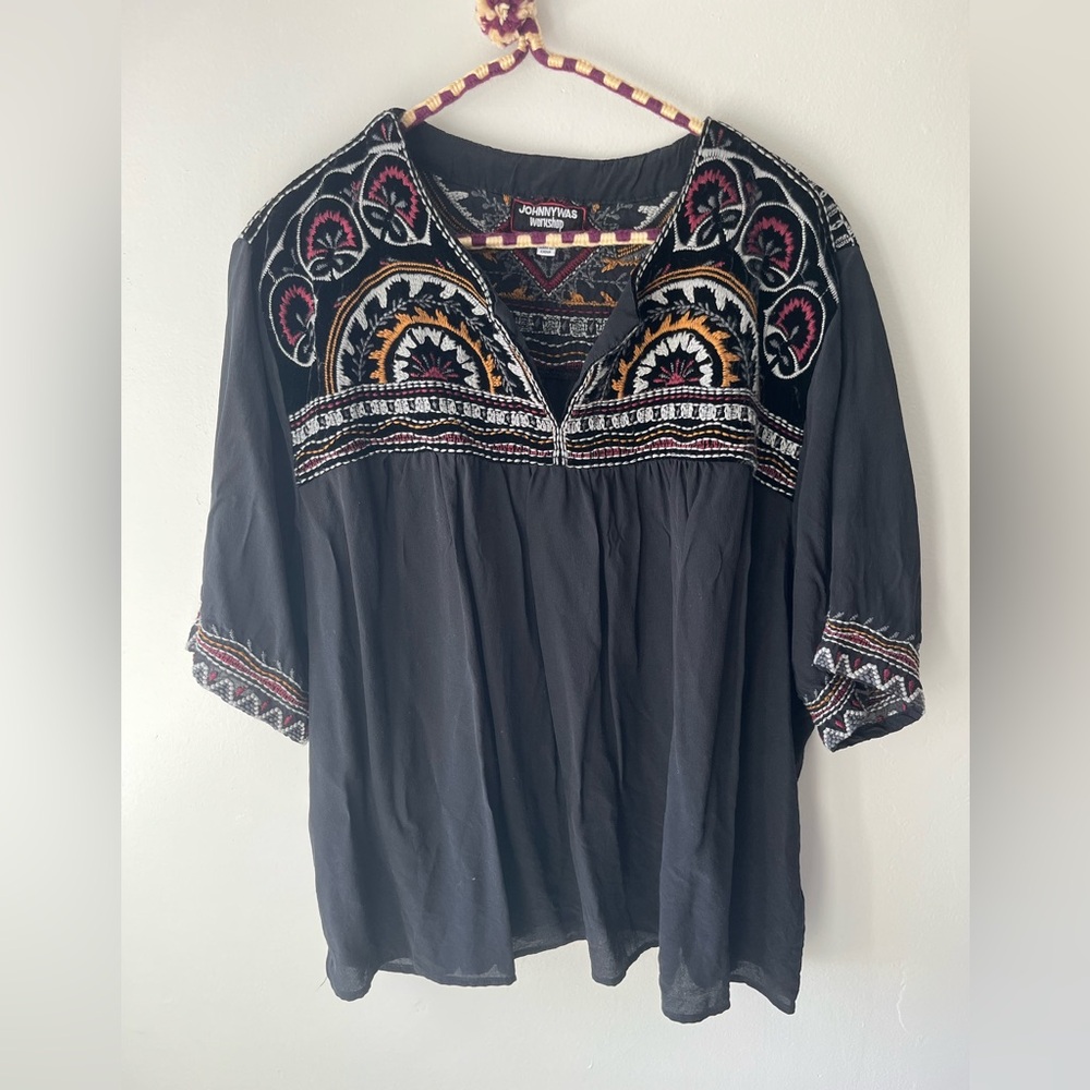 Johnny Was Silk Embroidered Top